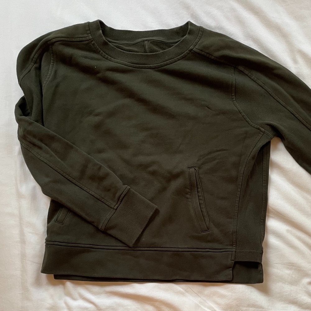 Lululemon Olive Green Cropped  Crewneck Sweatshirt